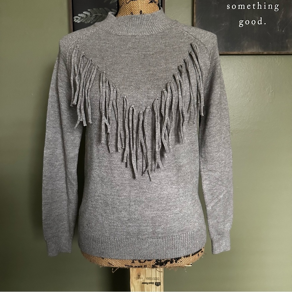 Grey Fringe Sweater